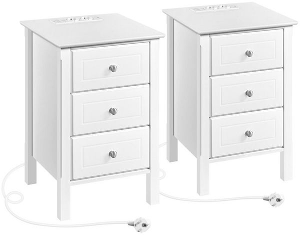 Yaheetech Nachttisch 40 x 40 x 60 cm (2-St), Moderner Beistelltisch mit Ladestation und 3 Schubladen