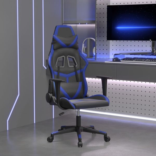 Gaming-Stuhl, Schreibtischstuhl, Bürostuhl Schwarz und Blau Kunstleder