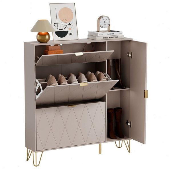 UEV Schuhschrank mit 4 Klappen schmal Schuhkipper Schuhregal (Packung, 105x24x120cm) verstellbare und herausnehmbare Trennwände für verschiedene Schuhtypen