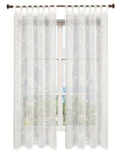 Woltu Gardine (2 St), halbtransparent, Blumen Stickerei mit Schlaufen Leinen Optik Bild 6