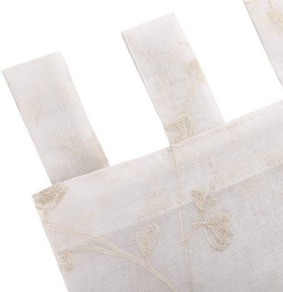 Woltu Gardine (2 St), halbtransparent, Blumen Stickerei mit Schlaufen Leinen Optik Bild 4