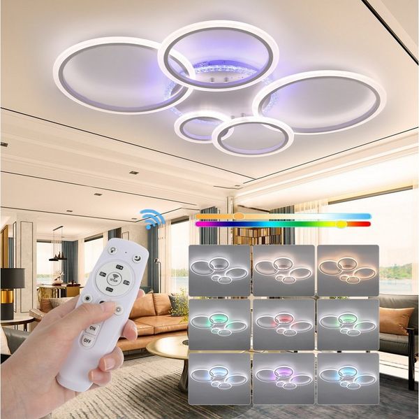oyajia LED Deckenleuchte 80W deckenlampe dimmbar, RGB Farbwechsel Lamp mit Fernbedienung, RGB-Hintergrundbeleuchtung, LED fest integriert, RGB, modern Blumenform Deckenleuchte für küche,wohnzimmer Schlafzimmer