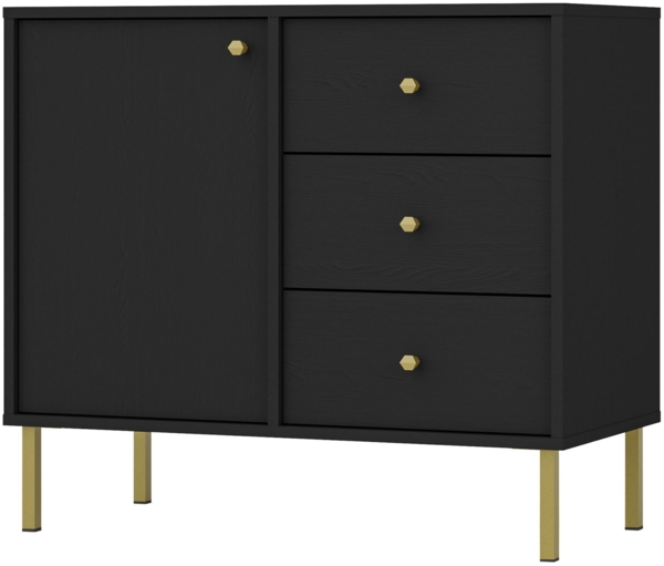 Selsey 'Oktio' Sideboard 1-türig mit 3 Schubladen, schwarz-graphit, ca. 74 x 84 x 41 cm