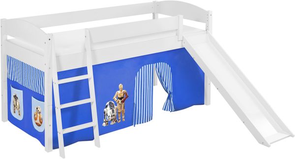 Lilokids 'Ida 4105' Spielbett 90x200 cm, Star Wars Blau, Kiefer massiv, mit Rutsche und Vorhang