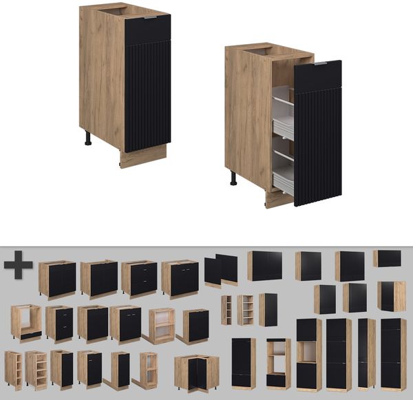 Apothekerschrank Fame-Line Schwarz gestreift 30 cm ohne Arbeitsplatte Vicco Bild 5