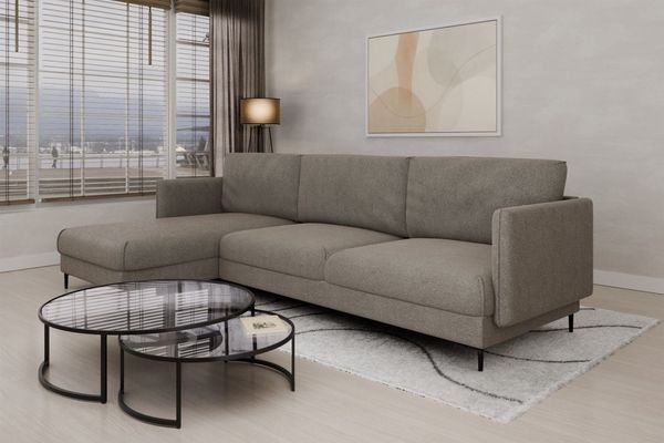 Ecksofa Designersofa HELMER MAX Stoff Baloo Grau Ottomane Links