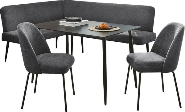 OTTO home Eckbankgruppe Melvin (Set, 4-tlg. Tisch, Bank und 2 Stühle), Taschenfederkern, Tisch (120x75cm) schwarz, Bank und Stühle anthrazit oder beige