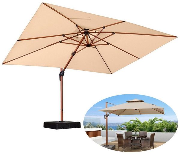 PURPLE LEAF Ampelschirm Holzoptik Rechteckiger Außenbereich Alu Sonnenschirm, Gartenschirm, LxB: 365,00x270,00 cm, für Garten,Terrasse, Pool