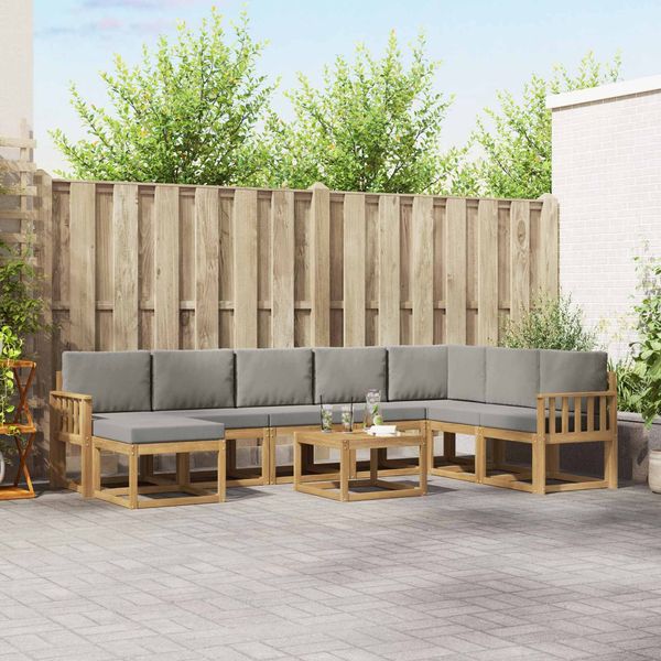 vidaXL Outdoor-Sofagarnitur mit Kissen 9 pcs Weiß und Hellgrau 3388080