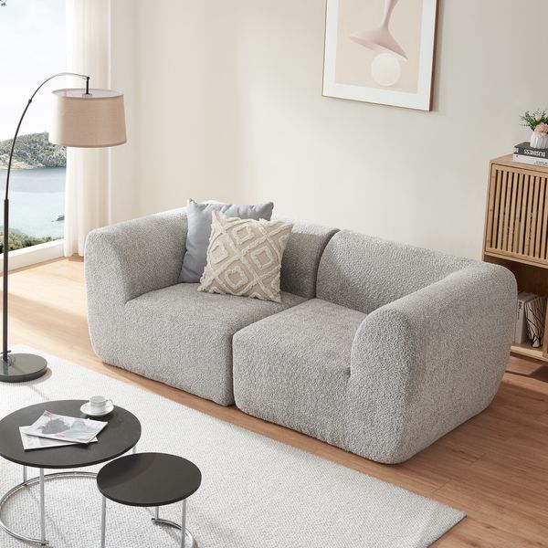 Modular Sofa 2-Sitzer Hurvas Bouclé Grau [en. casa]