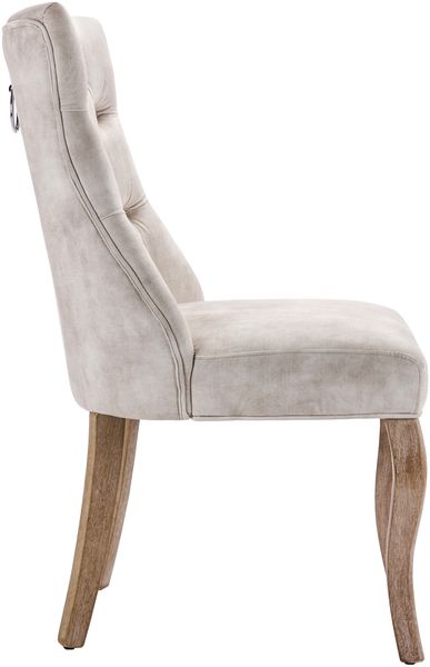 Esszimmerstuhl aus Samt in Hellbeige mit diamantförmigen Knopfdetails mit ergonomischer Rückenlehne und massiven Gummiholzbeinen Bild 8