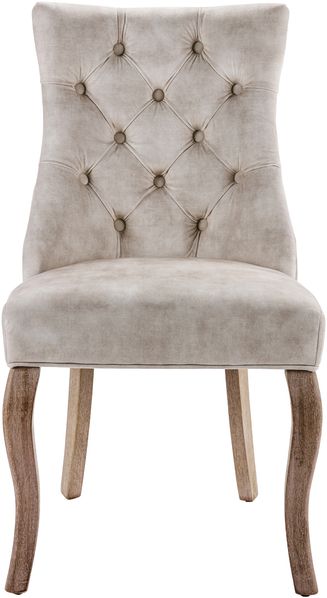 Esszimmerstuhl aus Samt in Hellbeige mit diamantförmigen Knopfdetails mit ergonomischer Rückenlehne und massiven Gummiholzbeinen Bild 9