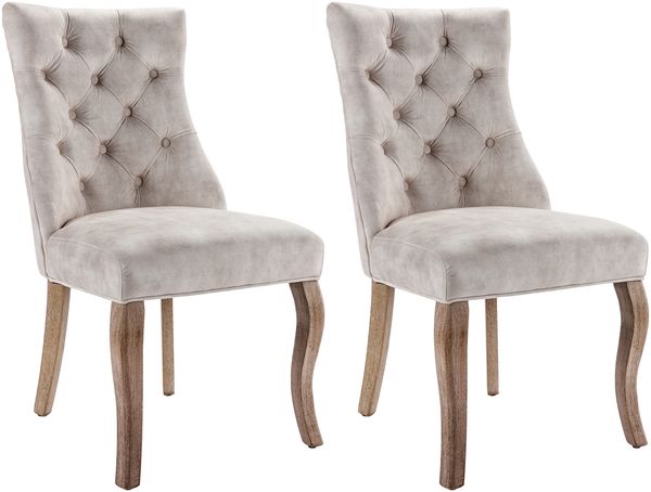 Esszimmerstuhl aus Samt in Hellbeige mit diamantförmigen Knopfdetails mit ergonomischer Rückenlehne und massiven Gummiholzbeinen Bild 7