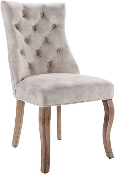Esszimmerstuhl aus Samt in Hellbeige mit diamantförmigen Knopfdetails mit ergonomischer Rückenlehne und massiven Gummiholzbeinen Bild 10