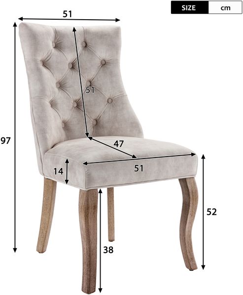 Esszimmerstuhl aus Samt in Hellbeige mit diamantförmigen Knopfdetails mit ergonomischer Rückenlehne und massiven Gummiholzbeinen Bild 6