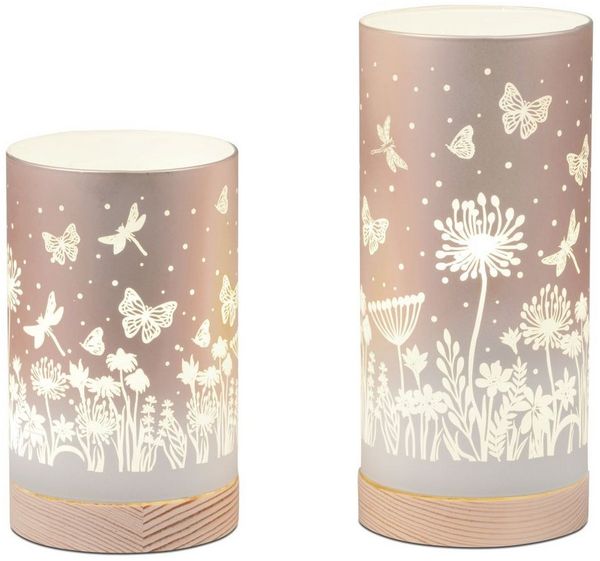 formano Nachttischlampe Blumenwiese, mit Timerfunktion, Orange, Motiv: Blumen, Höhe: 20cm