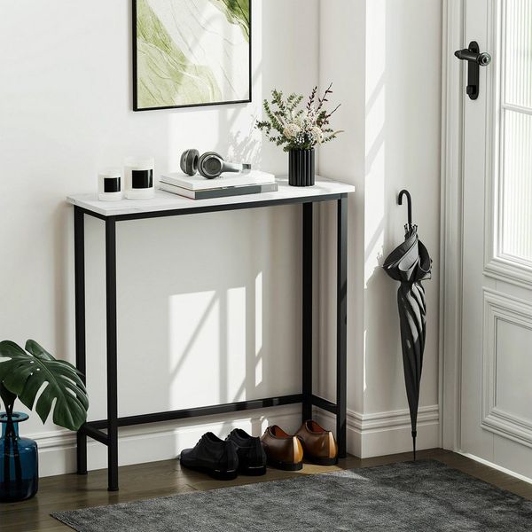 HOMCOM Konsolentisch mit verstellbar Fußpads, Kippschutz, Marmoroptik (Beistelltisch, 1-St, Flurtisch), für Kleinen Raum, Eingang, Flur, Wohnzimmer 75 x 24 x 76 cm Schwarz