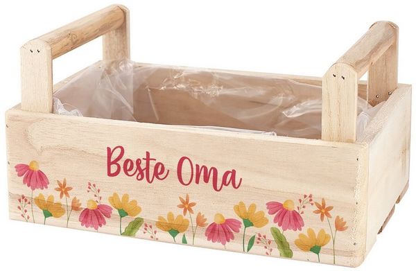 Herz & Heim Geschenkbox aus Holz - Geschenkkorb mit Blumen Motiv als Geschenkverpackung, mit Holzgriffen