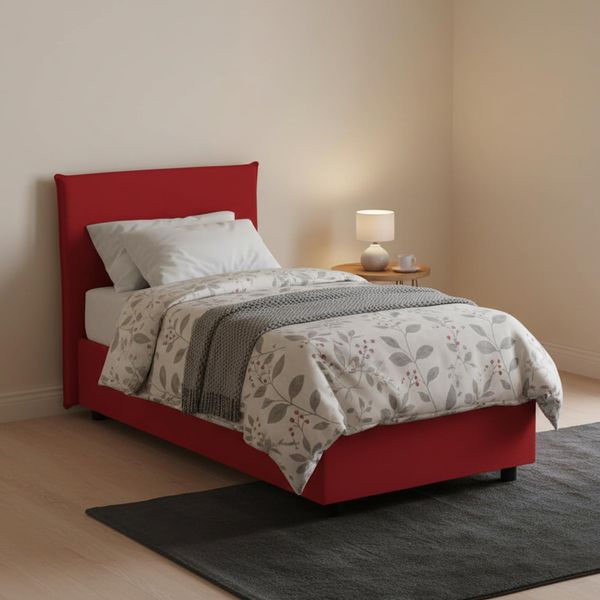 Talamo Italia - Einzelbett Carola, Bettkasten mit Stoffbezug, 100 % Made in Italy, seitliche Öffnung, inklusive Matratze 80x190 cm, Rot
