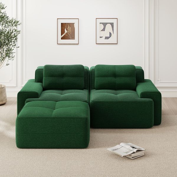 Sofa, modulares Cloud-Modulsofa mit Sitztiefe 74 cm, Cordstoff, tiefes Sitzen, Grün,204*177*69 cm