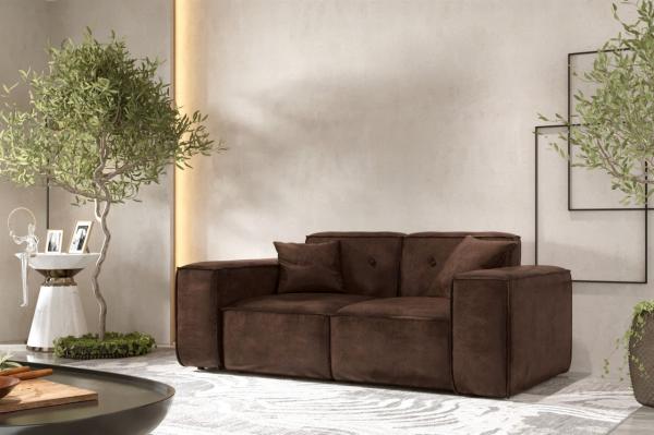 Sofa Designersofa CESINA 2-Sitzer in Stoff Gobi (Vintage Look) Dunkelbraun