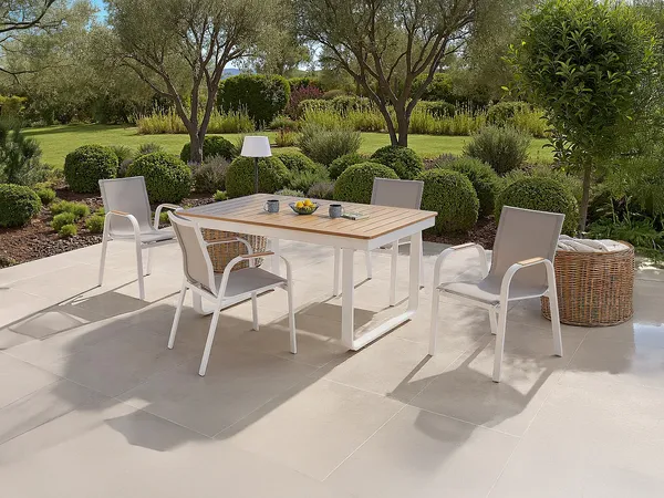 Vente-unique - SERUNO Garden dining set Metall BeigeWeiß - B 65 cm100 cm x H 86,5 cm75 cm x L 52 cm155 cm245,5 cm