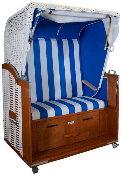 Strandkorb Juister-Modell 2 Sitzer bis 45° verstellbar PVC weiß - blau