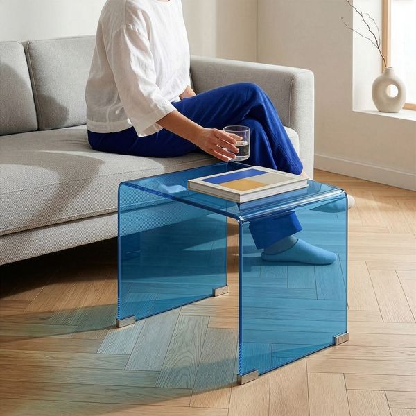 Beistelltisch Varlofrek Glas 50x50x50 cm Blau [en. casa]