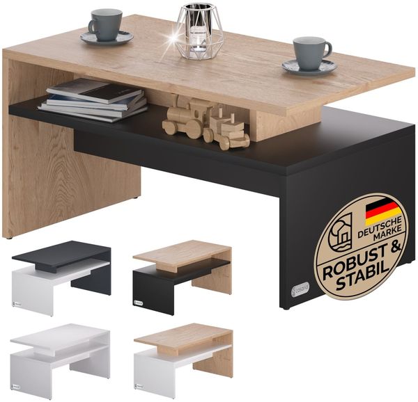 CASARIA® Couchtisch mit Ablage Stauraum Holz Grau Wohnzimmertisch