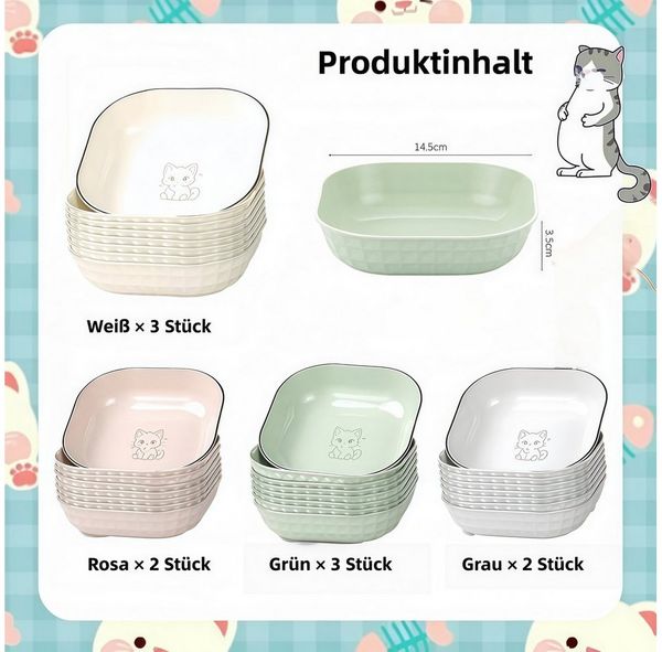 FOUORTUNATE-BEE Napf-Set 10-teiliges Katzennapf-Set für Trocken- und Nassfutter, Quadratische Futternäpfe für Katzen im praktischen Set