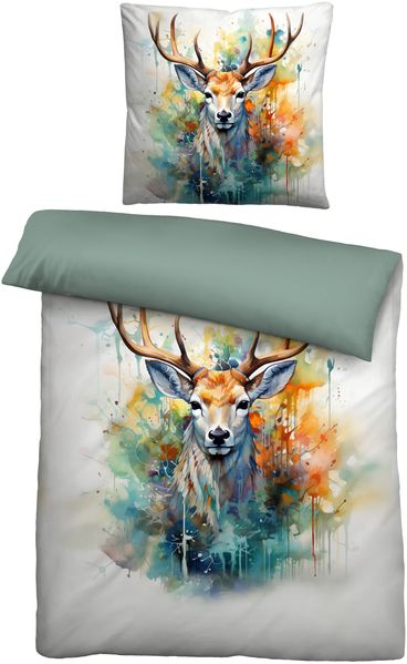 biberna Feinbiber Bettwäsche 0346737 HIRSCH, natur, 1x 155x220 cm + 1x 80x80 cm