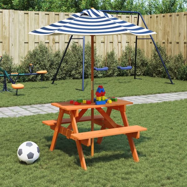 vidaXL Picknicktisch für 4 Kinder mit Sonnenschirm Massivholz Tanne 3281616