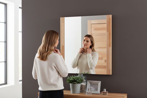 Wandspiegel >Leduc I< in Kernbuche aus Massivholz, Spiegelglas - 66x65x4 (BxHxT)