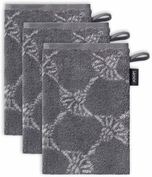JOOP! Waschlappen, 3er Pack - Waschhandschuh, Doubleface, Walkfrottier Anthrazit Cornflower 16x22cm