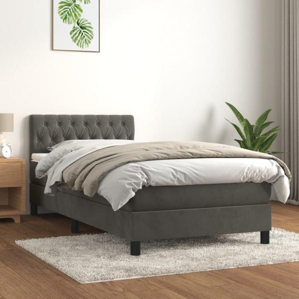 vidaXL Boxspringbett mit Matratze Dunkelgrau 100x200 cm Samt 3141468