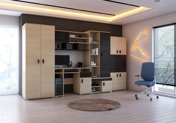 Jugendzimmer Mila 5 teilig in Esche und Canterbury Eiche – tolle Wohnwand mit Schreibtisch, Komplett Set