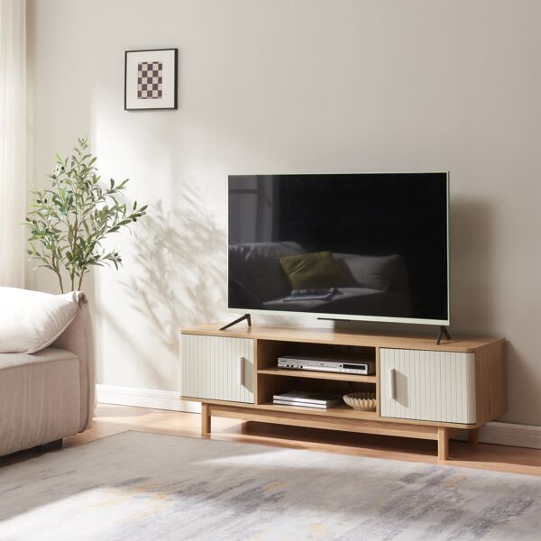 Fernsehschrank Ferrersp mit 2 Türen 140x40x45 cm Eicheoptik/Sandfarben [en. casa]