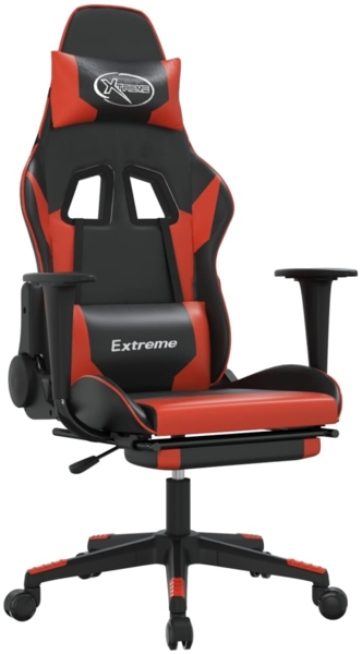 vidaXL Gaming-Stuhl mit Massage & Fußstütze Schwarz & Rot Kunstleder 345458