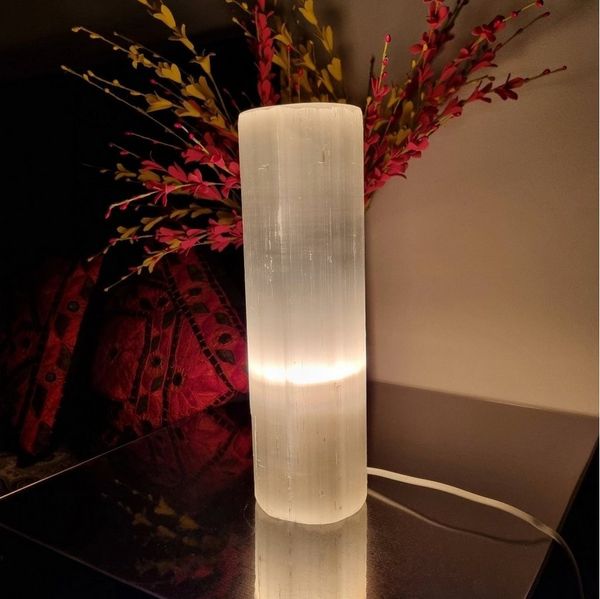 Landster Nachttischlampe Selenite Lampe Turm lampe tischleuchte Kristall Lampe Tischlampe