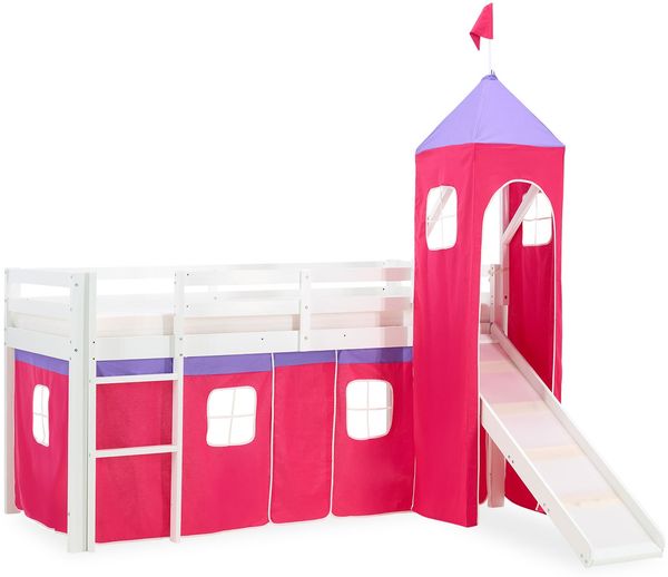 Homestyle4u Spielbett mit Turm und Rutsche, Pink, Kiefernholz pink / weiß, 90x200 cm