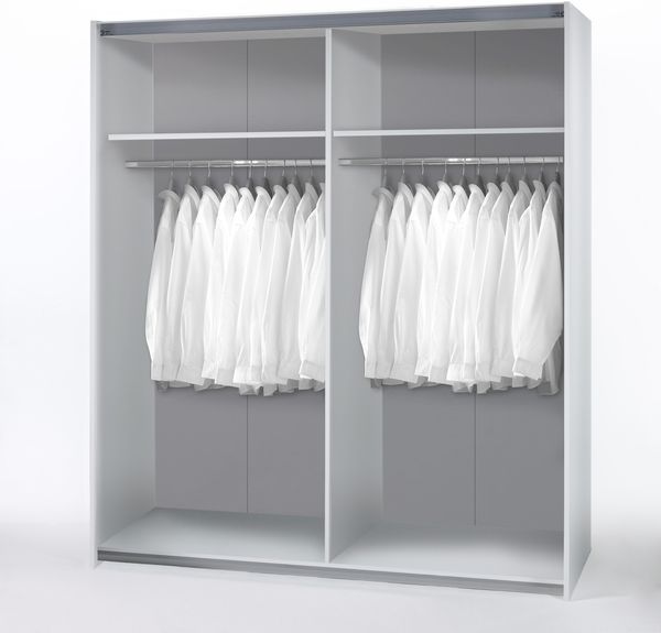 Schwebetürenschrank >Time< 2 Böden, 2 Stangen, Weiß, Dekorfolie - 170x195x59cm (BxHxT) Bild 3