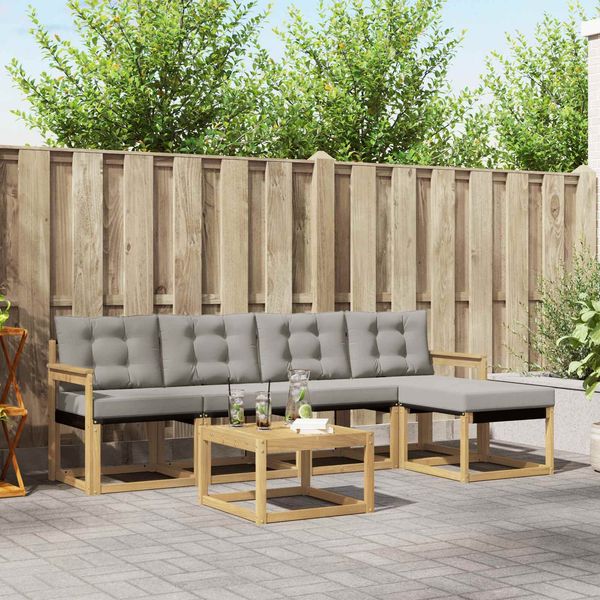vidaXL Outdoor-Sofagarnitur mit Kissen 6 pcs Weiß und Hellgrau 3389397