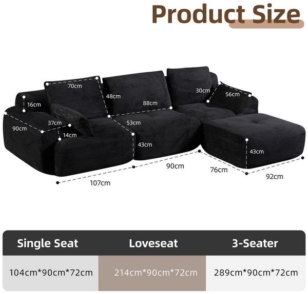 Leawin Sofa Sofa 3-2-1 Sitzer mit Schlaffunktion – Wohnzimmersofa modern & bequem, Bequemes Sofa mit Bettfunktion – modern, kompakt und flexibel nutzbar