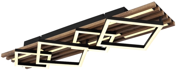 LED Deckenleuchte, schwarz, Holzoptik, 3 Stufen, L 83 cm