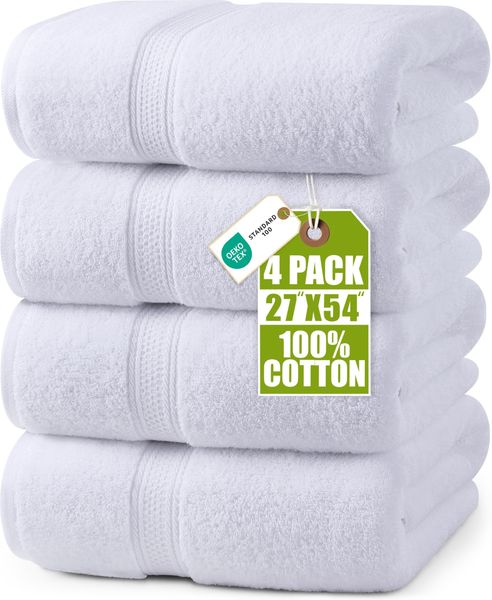 Utopia Towels - 4er-Pack Badetücher Set Premium 100% ringgesponnene Baumwolle 69x137 cm Handtücher, sehr saugfähig, weiches Gefühl Duschtücher (Weiß)