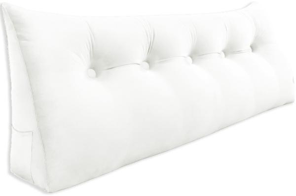 VERCART Großes Keilkissen, Langes Lesekissen, Bettruhe Rückenkissen, Dreieckiges Liegekissen, Dekoratives Kopfteilkissen für Tagesbett oder Tiefes Sofa, Samt Weiß, 160cm