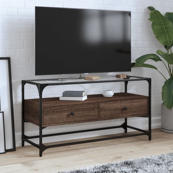 vidaXL TV-Schrank mit Glasplatte Braun Eiche 98x35x51 cm Holzwerkstoff 846068