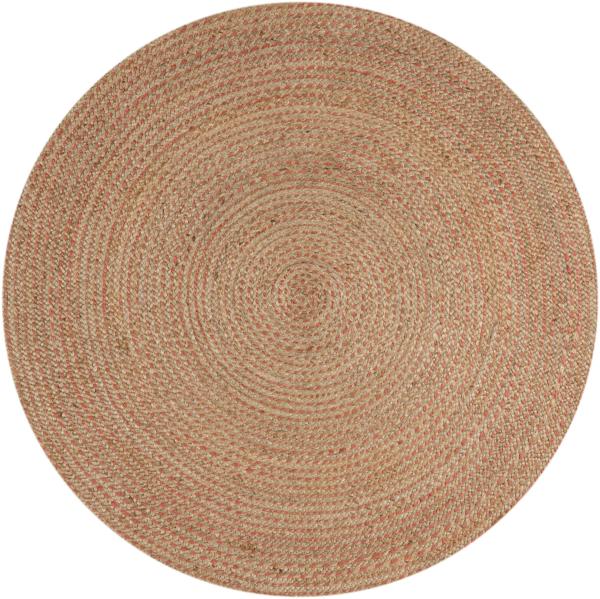 Kadima Design Handgewebter Jute-Teppich in Naturtönen "Eden". Farbe: Braun-Rosa, 133x133 cm