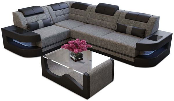 Polster Ecksofa Como L-Form - Modern & Bequem - Strukturstoff - Grau-Schwarz - Links