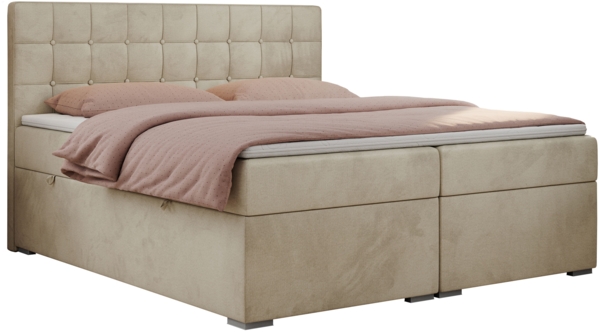 Boxspringbett, Doppelbett, Polsterbett mit Kopfstütze - CARMEN - 140x200cm - Beige Velours - H3 Bild 3